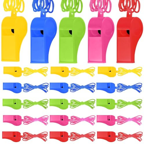 JEYORZY 20 Pcs Sifflets, Sifflet en Plastique avec Cordon Sifflets de Sport en Plastique Sifflets en Plastique Colorés, Idéal pour Les Entraîneurs, Arbitres, Officiels et Dressage de Chiens