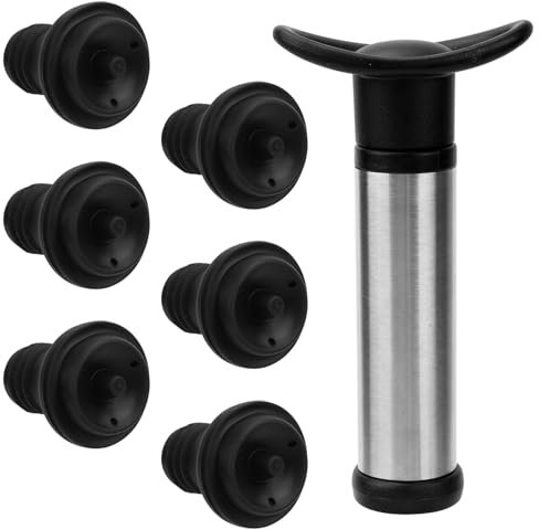 Gosknor Pompa Vuoto Vino con 6 Tappi Vino Sottovuoto, Pompa per Vino Tappi per Vino in Silicone Conserva per Vino Riutilizzabile Tappo per Bottiglia di Vino Mantiene Il Vino Fresco