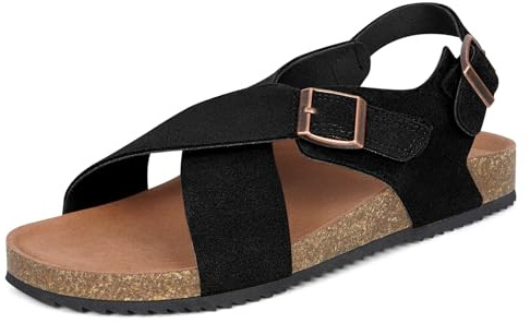 Dokela Sandalias Mujer con Corcho Punta Abierta Ajustables, Negro 40 EU