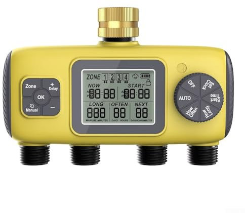 RANRAO Temporizador de riego automático de 4 vías, control de riego, rosca para BSP de 1,9 cm