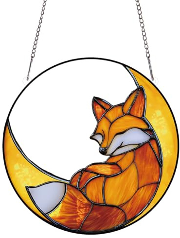 PLIGREAT Fox Moon Acrylic Suncatcher Women Gift | Cute Fox Window Wall Hanging Ornament Painted Colorful Art Crafts Suncatcher for Garden Home Outdoor Hanging Decor