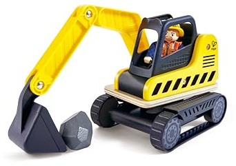 Hape Bagger - Baustellenfahrzeug und Fahrzeugspielzeug, Lernspielzeug und Rollenspiel, 360° drehbaren Korpus, Einer beweglichen Schaufel und realistischen Gummirädern, für Kinder ab 24 Monaten