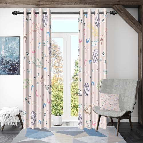 ggaimwf 107x160cm Cortina con Ojales de Dibujos Animados para Dormitorio Infantil Rosa Espacio Cohete Planeta Universo Cortinas Opacas con Ojales para la habitación de un niño,2 Panels