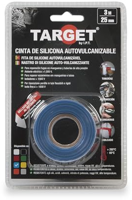 TARGET - Cinta de Silicona Autovulcanizable 3 M x 25 mm | Sellado hermético al instante. Para aplicaciones en Tuberías, Mangueras, Automoción, Cableado (AZUL)