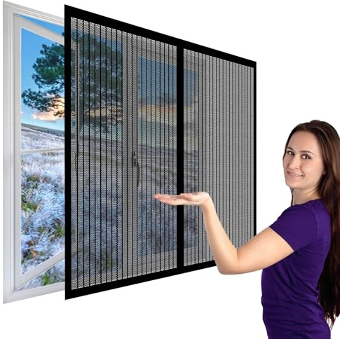 Zanzariera Magnetica per Finestre Piccole 105 x 156 cm Zanzariera Regolabile Fai-Da-Te Installare Senza Fori per Camera da Letto Balcone, Nero