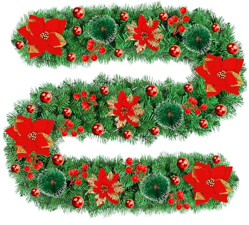 TAVADA Guirnalda Navidad,Guirnalda de Navidad Artificial,Adornos Navidads Artificiales Grinaldas Natal para Puertas, Chimeneas, Escaleras,Mesa, Guirnaldas Navideñas Decoración Interior Exterior