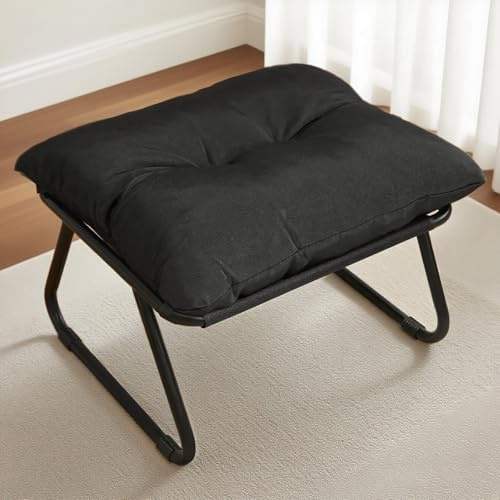 OVLRIJP Fußhocker Fusshocker Gepolstert für Sessel, Sitzhocker mit Metallbeinen, Multi-Use Fußbank Fußablage für Wohnzimmer Schlafzimmer Eingang Flure (Schwarz)