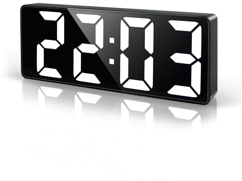Lafocuse LED Digital Alarm Clock Bedside with 6.7 Large Display, Snooze, Cord/Battery Powered, Adjustable Brightness, Date, Temperature, Table Clock for Heavy Sleepers Bedroom Office, White