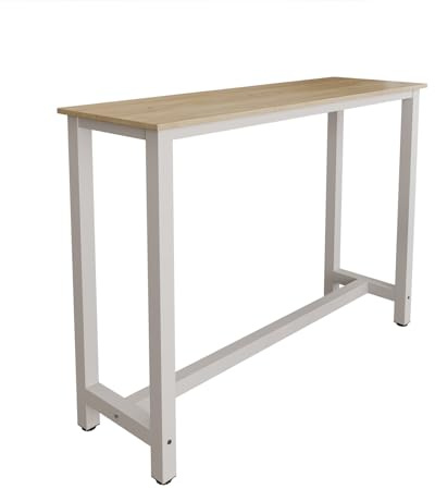 MB Muebles Bonitos | Mesa Alta de Cocina | Estilo Industrial | Modelo Ani | Barra de Cocina Estrecha y Desayunador | Patas de Metal y Melamina Mate | Color Blanco | 140x100x40 cm