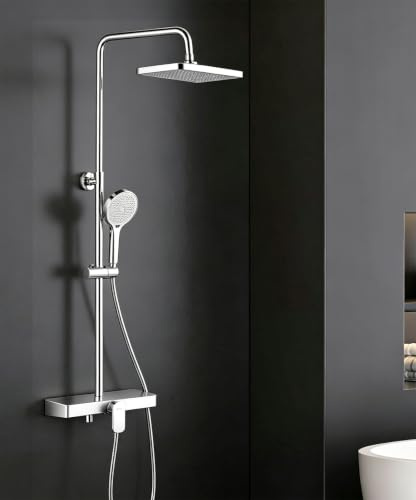 Shower Mixer Set Without Thermostatic,Shower System with 33x21 cm Rainfall Shower Head,3 Modes Round Shower Head,Glass Shelf Multi-Angle Swivel Outlet,Stainless Steel Mixed Shower(Chrom)