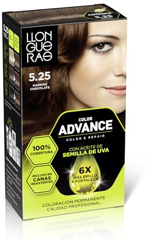 Llongueras Color Advance Tinte Pelo Mujer - Tono 5.25 Marrón Chocolate | Coloración Permanente, 100% Cobertura Incluso En Canas Resistentes, Calidad Profesional, 6 veces más brillo y fortaleza