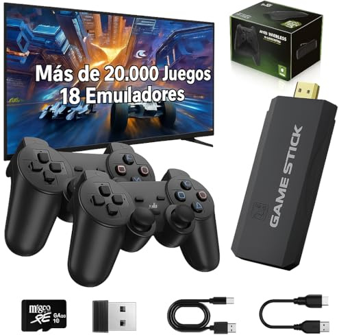 Retro Console with +20,000 Pre-installed Arcade Games - Game Stick with 80s, 90s and 2000s consoles: PSP, PS1, GameB, SuperN, MegaD, NeoG, Nint 64, etc. - The Videoconsol includes 2 Wireless