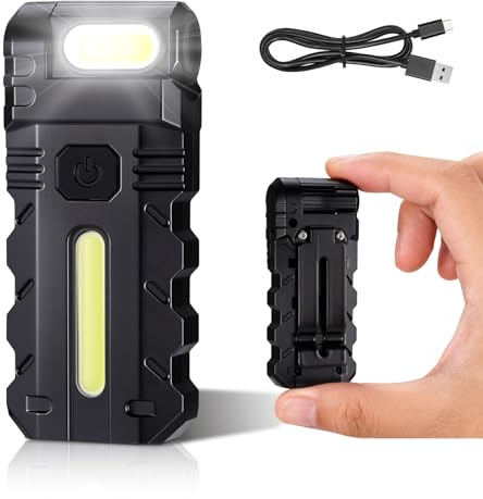 Kssvzz 2 Pack Small LED Torch, Rechargeable Super Bright Mini EDC Torches with 5 Modes, Portable COB Work Light with Clip and Magnetic Base for Emergency, Repair, Outdoor Lighting - 180° Rotatable
