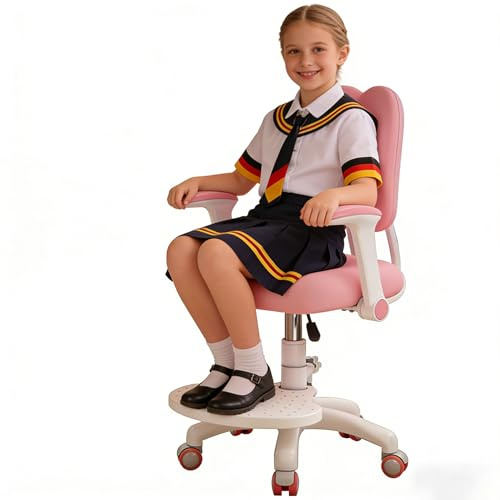 Aislerbee Kinder Schreibtischstuhl mit 360° Rädern, höhen- und tiefenverstellbar, ergonomisch Stabiler Lernstuhl für Kinder – passend für Home, Schule und Bibliothek (Rosa)