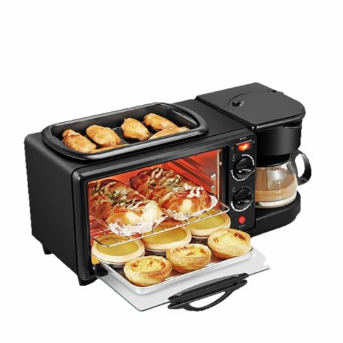 3-in-1 Breakfast Station with Oven, Grill & Coffee Maker, 800W, 30-Min Timer & Temp Control