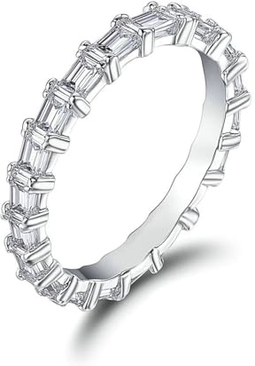 KnSam Echte Goldschmuck Antragsring Weißgold 9K/14K/18K, Partnerringe Ewigkeit mit Moissanit Baguetteschliff, Hochzeitsring Au 375/585/750 Weiß Gold, Gr.47-65