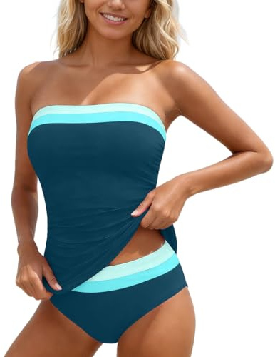 Générique Ensemble Tankini Bandeau pour Femme Taille Haute - Maillot De Bain Gainant - Taille Haute - Maillot De Bain sans Bretelles - Maillot De Bain sans Bretelles