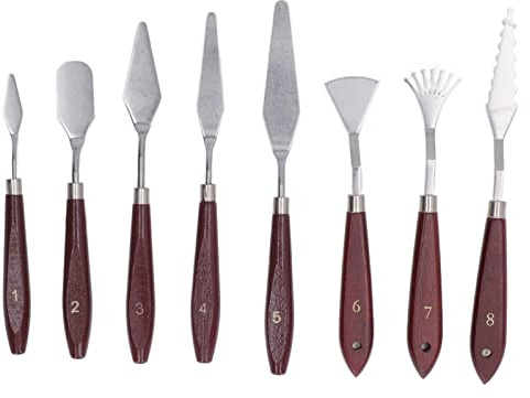 Set di 8 spatole da pittura, spatole in acciaio inox con manici in legno, raschietto versatile per mescolare colori ad olio e acrilici, kit di strumenti per studio d’arte, ideale