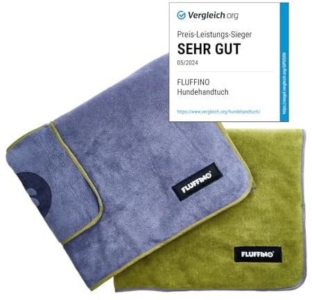 FLUFFINO® 2er Set Hundehandtuch Größe M/L - 120x70cm, extrem saugfähig und weich | Waschbar bei 60°C, schnell trocknendes Mikrofaser- Handtuch für mittelgroße & große Hunde