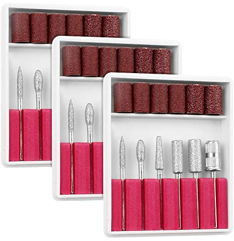 3 Pack Nail Grinding Bits, Manicure Pedicure Diamond Nail Bits Set, Electric Manicure Set with Sanding Bands for Electric Nail Files Drill Machine (Silver and Pale)