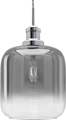 Modern Vintage Glass Pendant Ceiling Light Shade Smoked Grey Clear with Retro Chrome Holder M0202