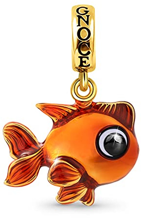 GNOCE Poisson Rouge Pendentif Balancent Breloque En Argent Sterling 18K Plaqué Or Animaux Charmes Perle Ajustement Bracelet/Collier Meilleur Cadeau Pour Les Femmes Filles