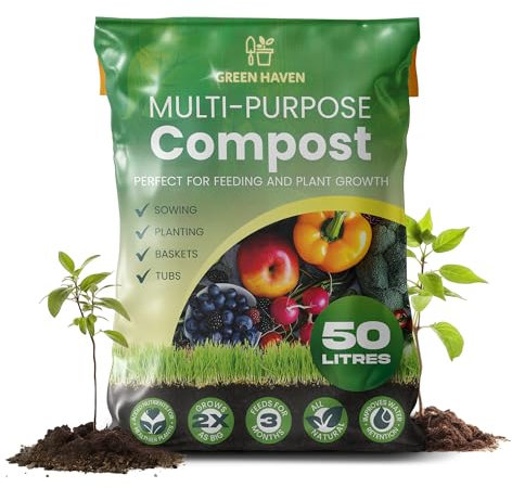 Green Haven 50L Multi Purpose Compost Peat-free - for Outdoor Plants, Vegetables, & Indoor Gardening, Versatile Potting Nutrient-Rich Soil Compost for Garden Beds, Pots, & Planters
