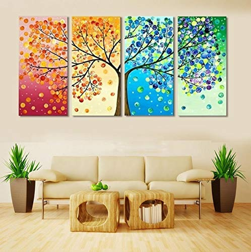 SXKJ Panneaux Art mural quatre saisons Art mural peintures sur toile imprimer arbre de vie photo sur affiche décor à la maison pour chambre décor à la maison-40x80cm 4 pièces sans cadre