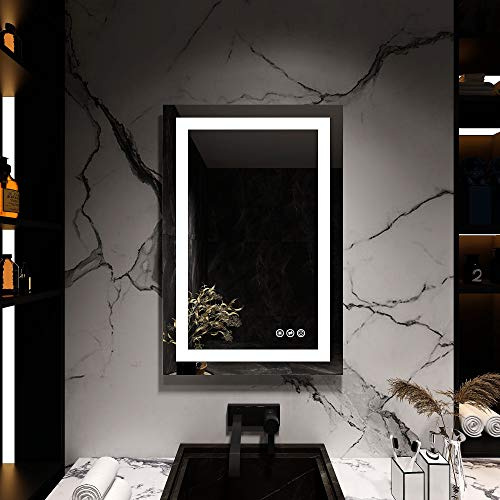 Miroir de salle de bain à éclairage LED à intensité variable 50 x 70 cm Miroir de salle de bain Miroir lumineux mural avec interrupteur tactile + chauffage de miroir anti-buée + IRC > 90+ installation