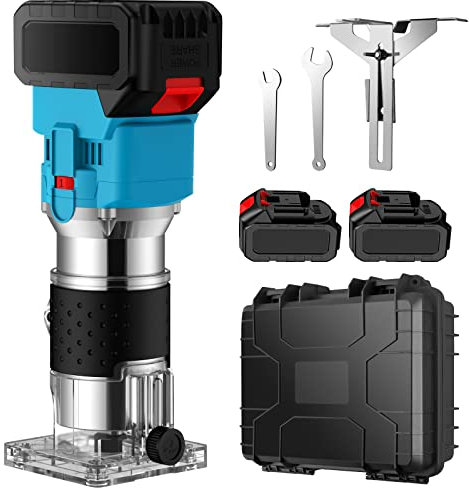 AMTOVL Cordless Wood Trimmer - 6.35mm Cordless Wood Router with 2PCS 21V 15000MA Battery 850W Hand Palm Router with 6 Speeds for DIY Woodworking
