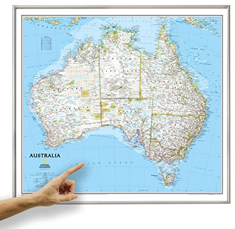 ORBIT Globes & Maps - Australien Landkarte, Kartenbild von National Geographic - Pinnwand Landkarte classic mit Alurahmen, Aktuell 2019, 77 x 69 cm, englisch