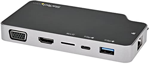 StarTech.com Adaptateur Multiport USB C - USB-C vers HDMI 4K ou VGA avec 100W Power Delivery Pass-Through, 2-Port 10Gbps USB Hub, MicroSD, GbE - USB 3.1 Gen 2 Type-C Mini/Travel Dock (CDP2HVGUASPD)