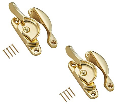 TERF® Lot de 2 loquets de fenêtre traditionnels en laiton poli avec vis de fixation pour cadre en bois, aluminium, vinyle UPVC