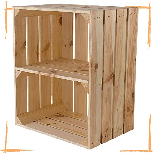 Vintage Möbel 24 GmbH Sparset - 4 Apfelkisten neu Natur 50x40x30cm (mit kurzem Mittelbrett)