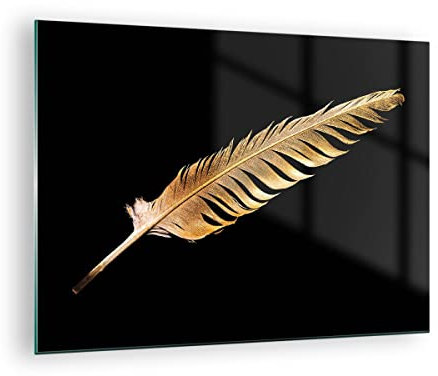 ARTTOR Vidrios decorativos Dorado Pluma Negro Cuadro Sobre Vidrio Moderno 70x50cm Decoracion Salon Dormitorio Cocina Cuadros Pared Impresiones Impresión en Cristal Wall Art Prints Decor GAA70x50-4887
