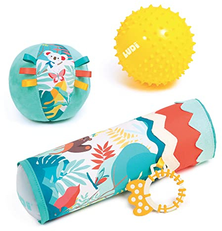 Ludi – Estuche para el Despertar del bebé – 1 Tubo Inflable y 2 Bolas sensoriales – a Partir de 6 Meses