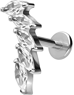 PIERCINGLINE Titan Labret mit Gewinde Titan Aufsatz 5 KRISTALLTROPFEN Piercing Lippe Nase Ohr Helix Tragus Medusa Silberfarben 1,6 x 10 mm