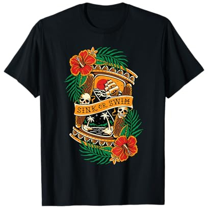 American Traditional Tattoo Old School Flash Skull Sanduhr T-Shirt