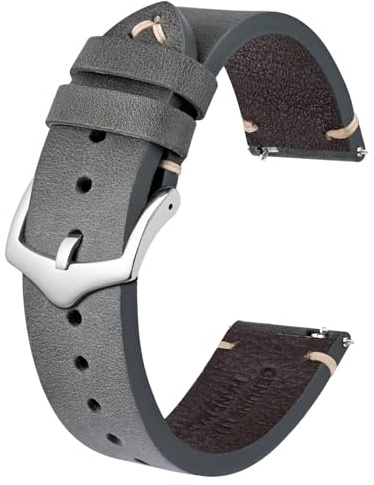 BISONSTRAP Uhrenarmband für Herren, Handgefertigte Stiche Leder Armband, Schnellverschluss, 18mm 20mm 22mm
