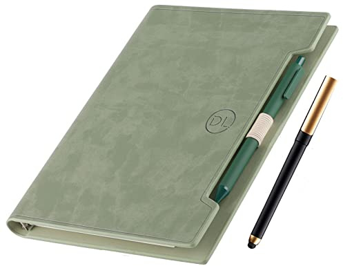 Klassisk läderjournal, påfyllningsbar anteckningsbok, linjerade sidor, personlig dagbok, skrivbok, A5, affärsanteckningsbok med fickor/pennhållare, linjerat papper, 100 gsm, 160 ark/160 sidor (grön)