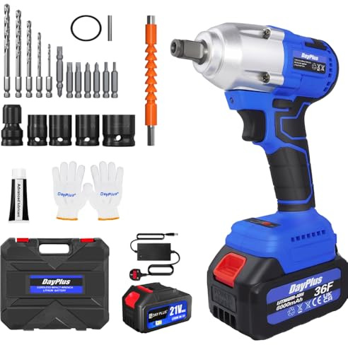21V Cordless Impact Wrench,1/2 Impact Gun,3-IN-1 Brushless Power Electric Impact Wrench/Max Torque (420N.m),2300 RPM Impact Drill with 6.0Ah Battery&Charger, 4Pcs Sockets,Variable Speed for Car Tires