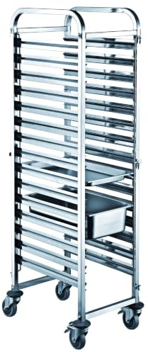 GastroHero Tablettwagen, offen, 15x GN1/1, Edelstahl TR-15GN1/1 | Doppelschienen, 30 kg Kapazität/Etage, ideal für Cafeteria oder Mensa, 4 Lenkrollen, davon 2 gebremst, 85mm Zwischenabstand