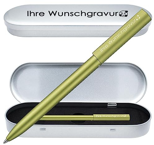 Pelikan Kugelschreiber Ineo® mit Gravur | inkl. Etui Wunschgravur (Platz für 10 Stifte) | Frühlings- Grün | Geschenkverpackung mit Gravur | Geschenk Pürfung Geburtstag