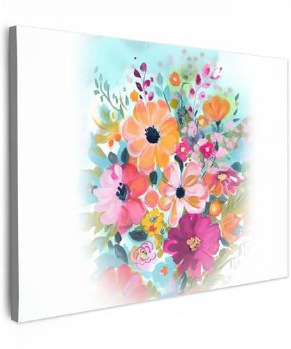 MuchoWow© Bilder 70x50 cm Wohnzimmer Deko Modern Wandbild Foto auf Leinwand Bild Schlafzimmer Room Decor Geschenke Kunstdruck - Bunt - Blumen - Farben - Blumenstrauß - Natur