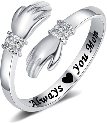 Yifnny Bague de câlin,Anneaux ajustables Anneau ouvert gravé Romantique Anneaux Bijoux d'amitié Fête des mères Saint-Valentin Cadeau de mariage (Always you mom)