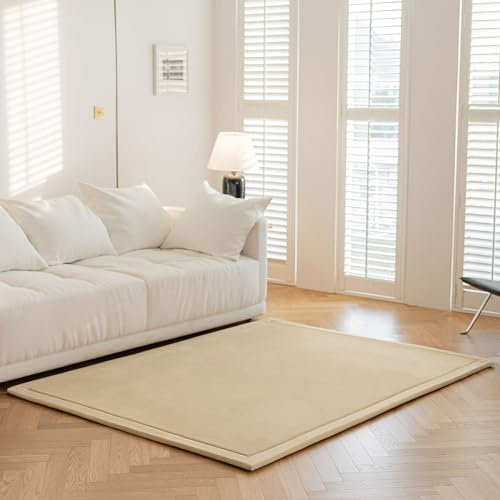 IOTXY Koralle Samt Teppich für Kinder - Samtmatte, krabbelteppich Baby, Krabbeldecke für kinderzimmer und Wohnzimmer, Beige, 150 x 200 cm