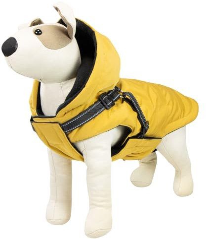 Schecker Hundemantel - Hundemantel Nida 2 in 1 - mit EIN außen aufgearbeitetes Geschirr - 29 cm Rückenlänge Senfgelb