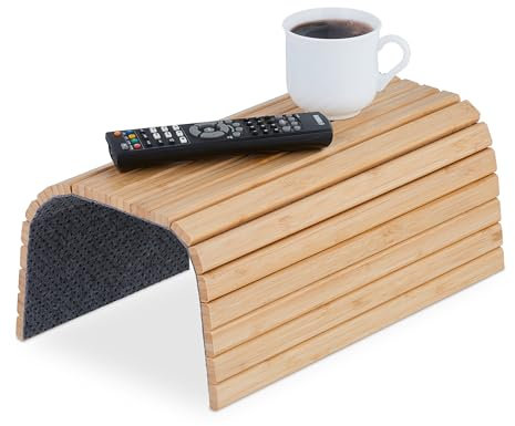 Relaxdays Sofatablett Armlehne, Bambus, Armlehnentisch für Couch und Sofa, BxT: 42 x 34 cm, Sofaablage Getränke, Natur