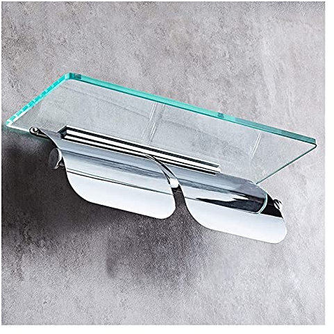 GLigeT Klopapierhalter ohne Bohren Toilettenpapierhalter, doppelter Taschentuchhalter mit Glasablage, wandmontierter Rollen-Badezimmer-Taschentuchrollenspender Toilettenpapierhalter (Color : A)