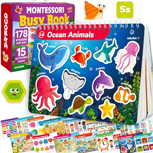 QUOKKA Activity Busy Book For Kids - Montessori Busy Board For 3-5 Year Olds - Preschool Learning Resources with 15 Interactive Pages & Touch Fastener - Travel Educational Toys For Toddlers on Plane